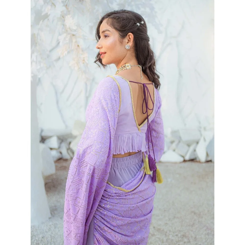 MONK & MEI Madhubala Chikankari Saree with Stitched Blouse