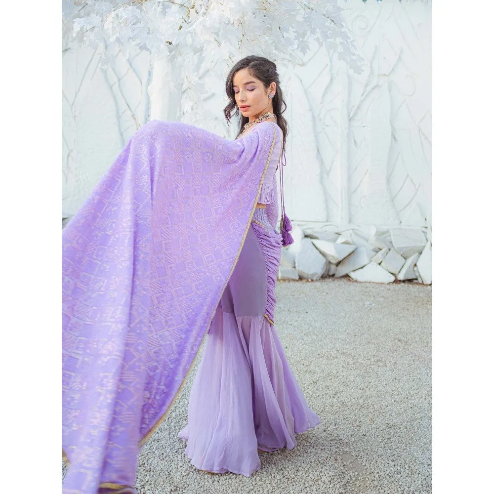 MONK & MEI Madhubala Chikankari Saree with Stitched Blouse
