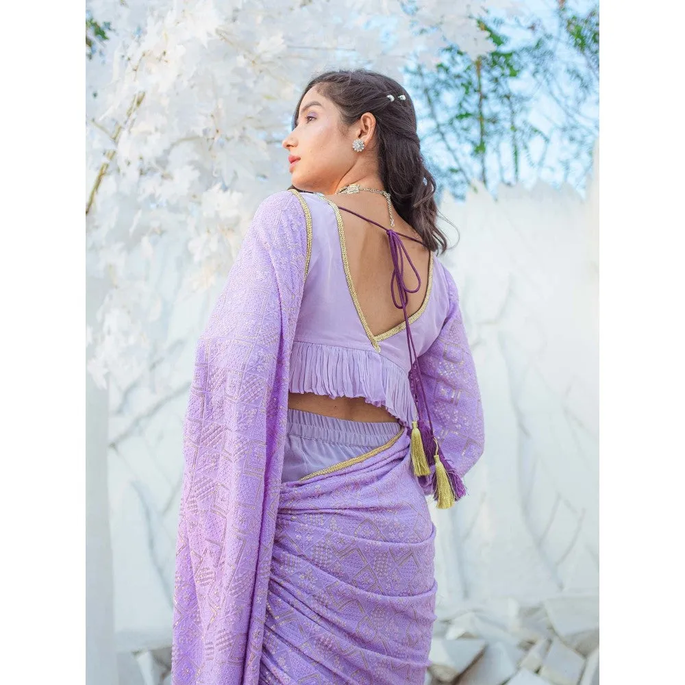 MONK & MEI Madhubala Chikankari Saree with Stitched Blouse