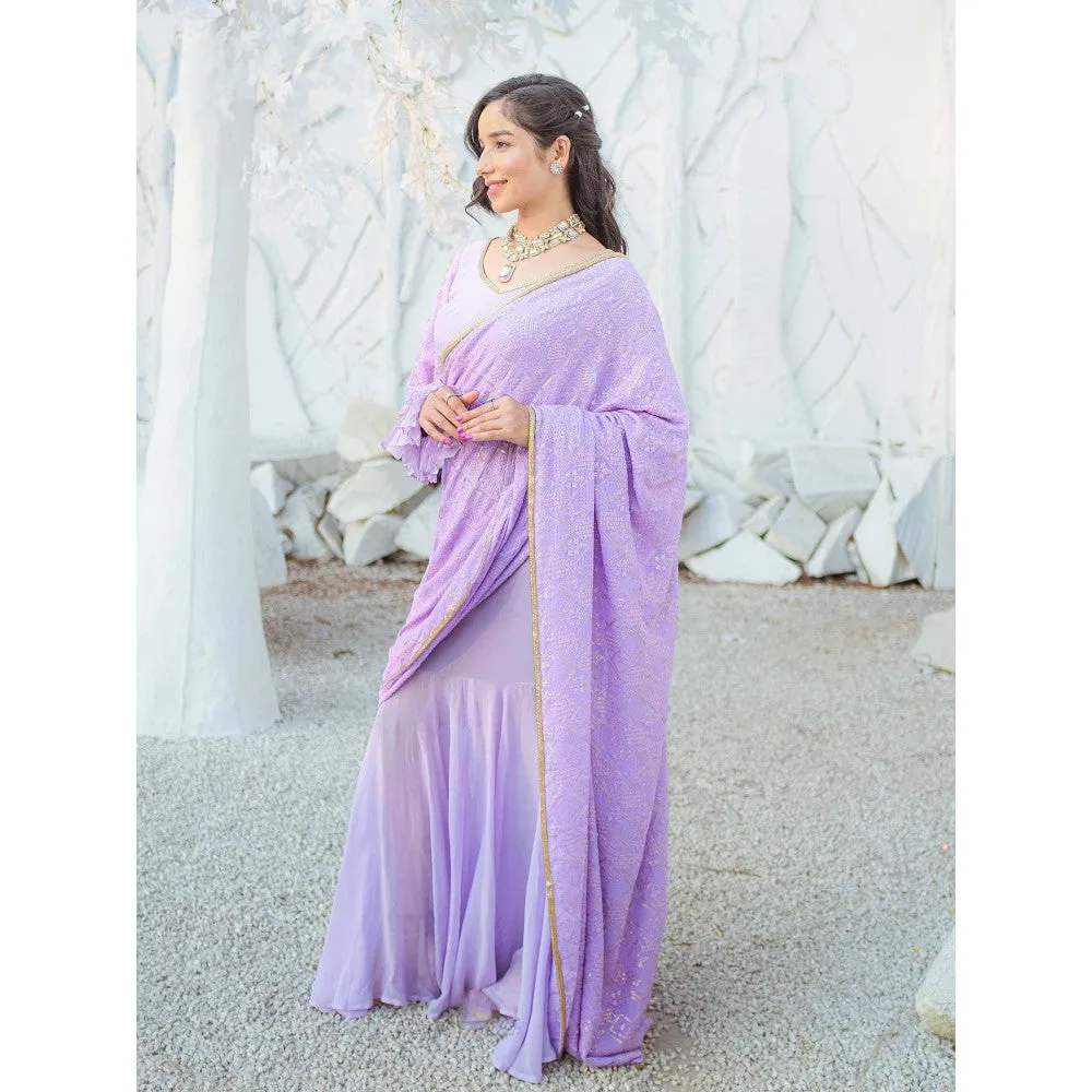 MONK & MEI Madhubala Chikankari Saree with Stitched Blouse
