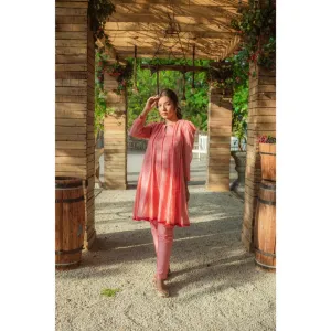 MONK & MEI Mumtaz Chikankari Anarkali Kurta Pants Peach Melon (Set of 2)