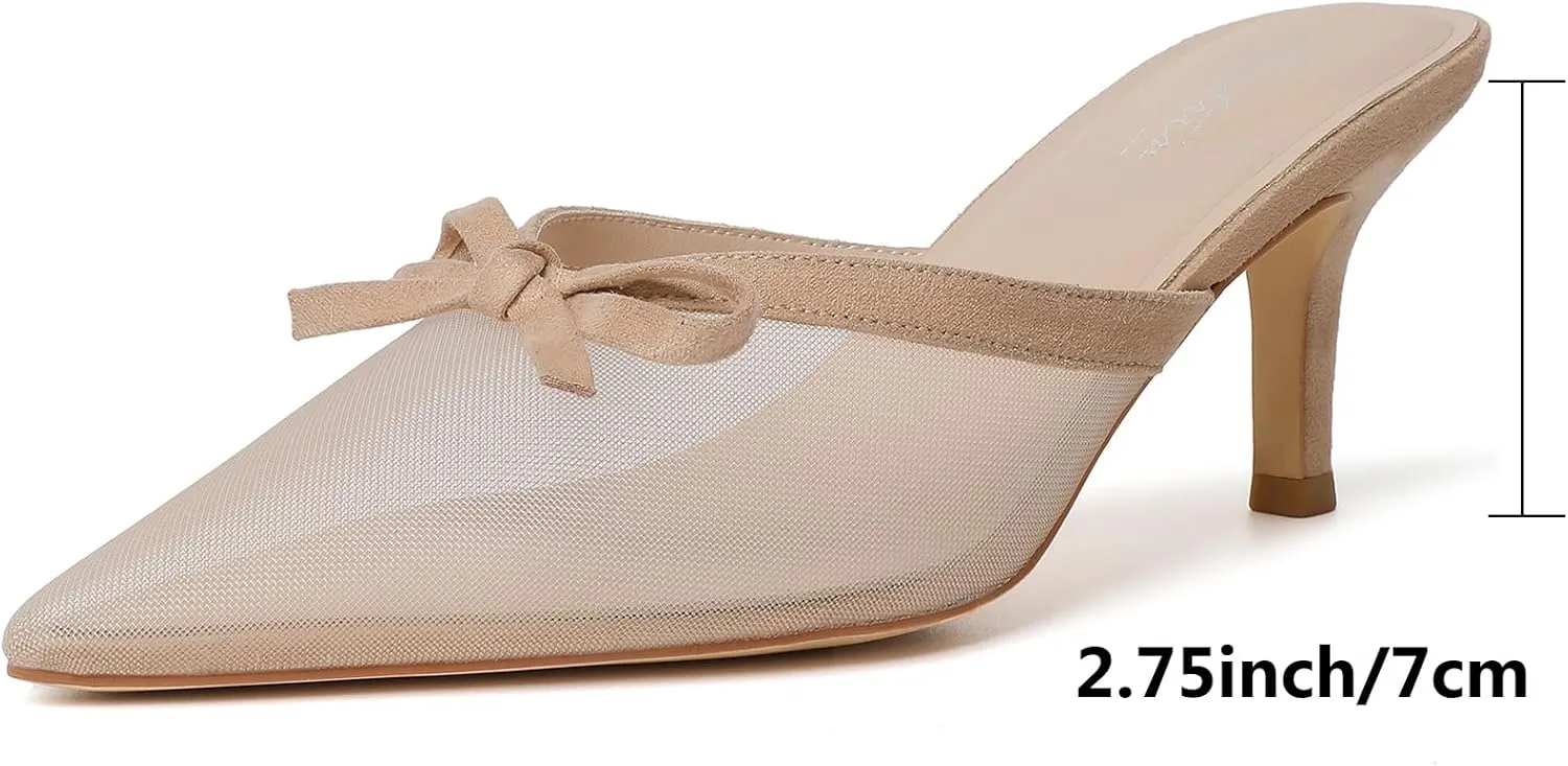 Mostrin Kitten Mules Heels for Women Pointed Closed Toe Heels Vintage Slip on Stiletto Dressy Pumps Shoes