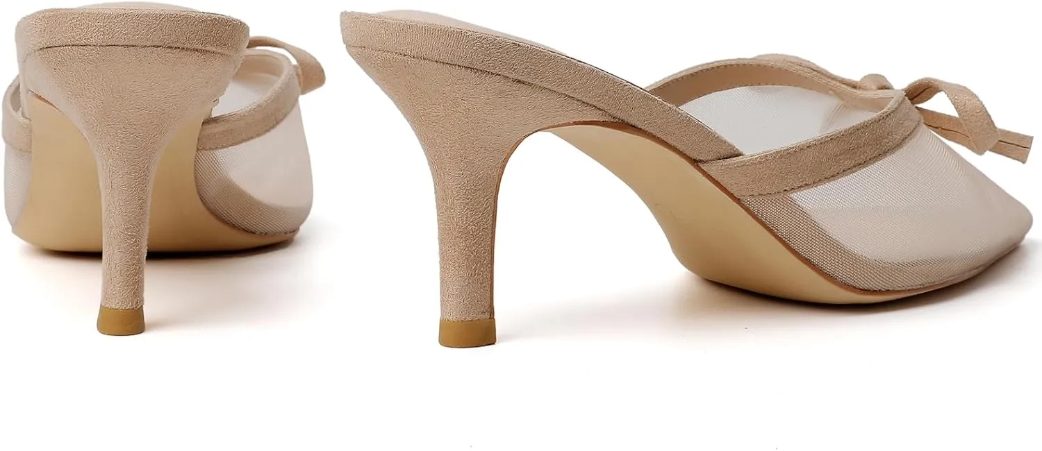 Mostrin Kitten Mules Heels for Women Pointed Closed Toe Heels Vintage Slip on Stiletto Dressy Pumps Shoes