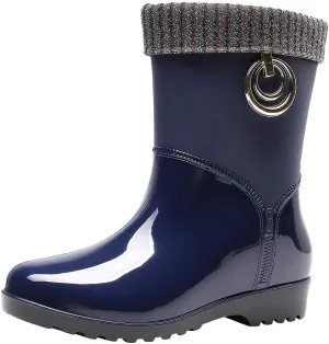 NLOMOCT Rain Boots for Women Women's Mid Calf Rain Boots Waterproof Lightweight Garden Shoes Fashion Out Work Comfortable Garden Shoes 03 Blue