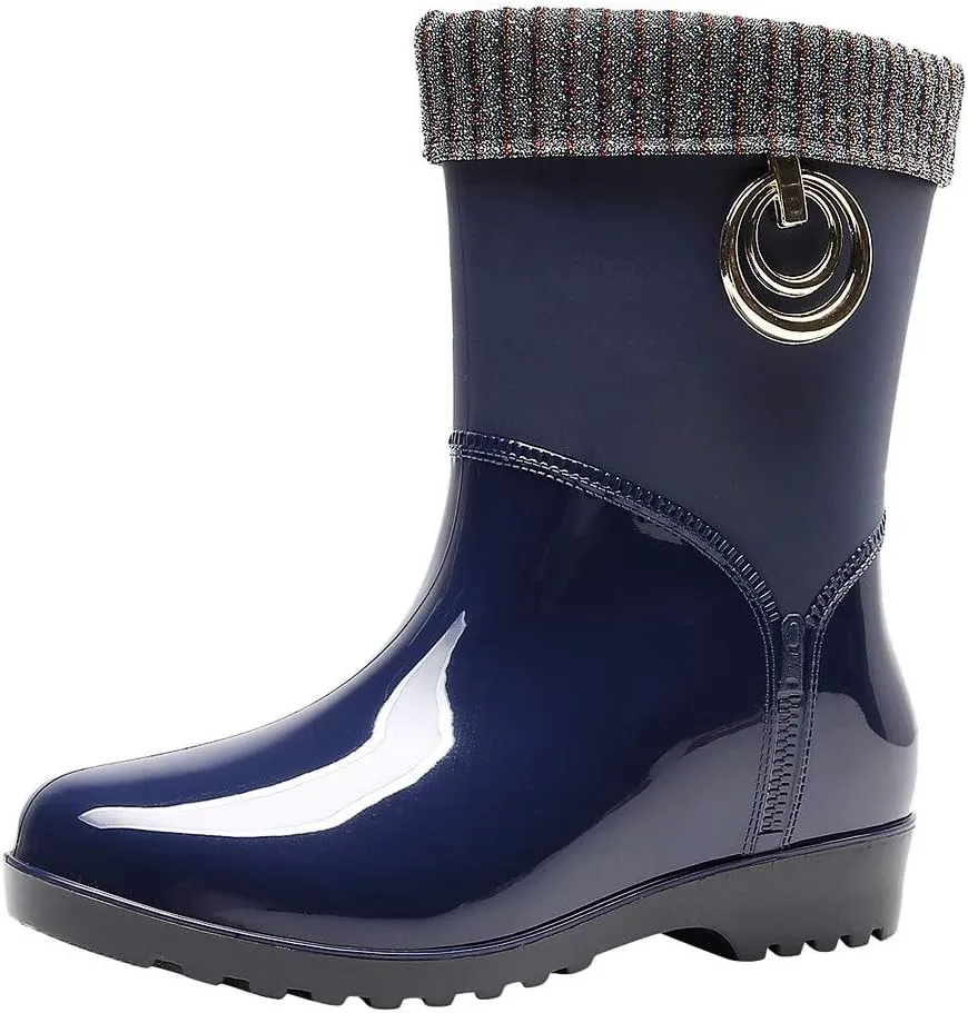 NLOMOCT Rain Boots for Women Women's Mid Calf Rain Boots Waterproof Lightweight Garden Shoes Fashion Out Work Comfortable Garden Shoes 03 Blue