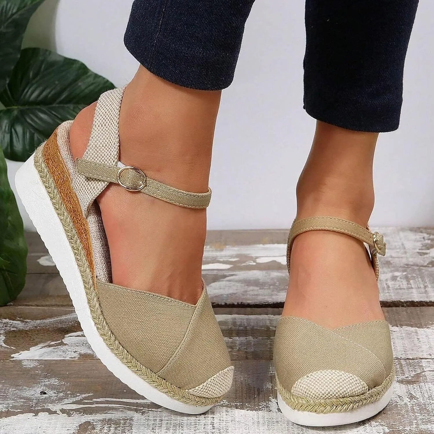 Orthopedic Shoes for Women Closed Toe Platform Heels Sandals Summer Dressy Flats Ankle Strap Espadrilles Wedge Sandal Adjustable Buckle Flat Shoe Boho Beach Slippers Comfortable Walking Outdoor Shoe