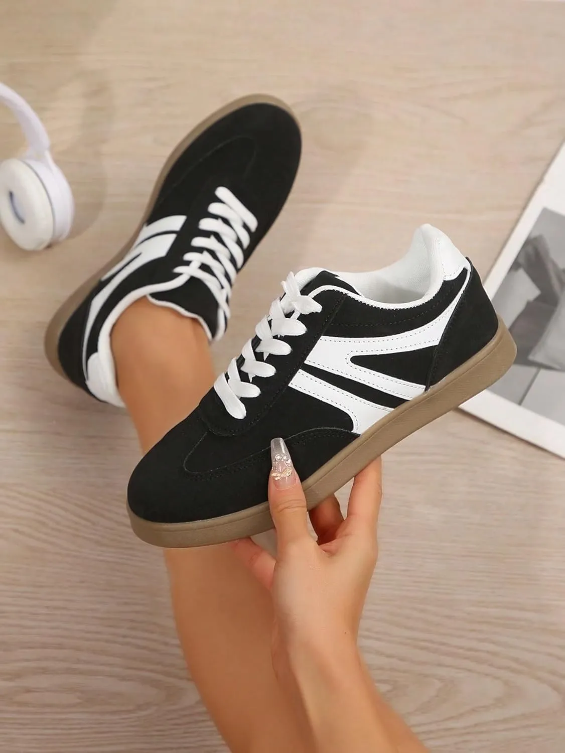 Patchwork Retro Colorblock Chunky Sole Sneakers Stylish Lightweight Cushion Shoes for Women Fitness Training Daily Wear Gym Street German Army Inspired