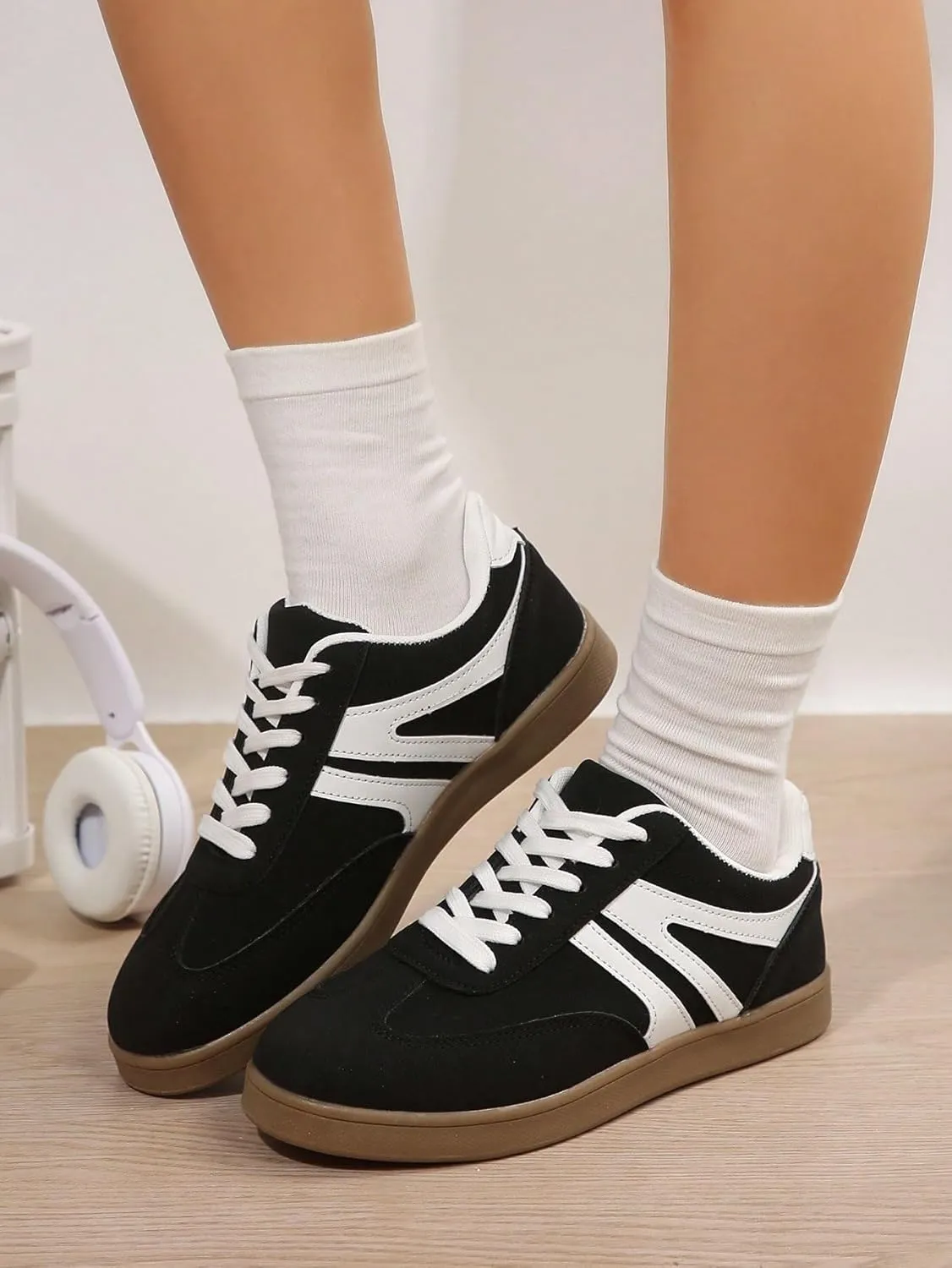 Patchwork Retro Colorblock Chunky Sole Sneakers Stylish Lightweight Cushion Shoes for Women Fitness Training Daily Wear Gym Street German Army Inspired