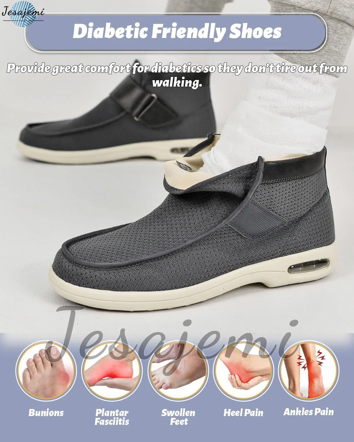 Plantar Fasciitis Shoes for Men Orthopedic Slippers Memory Foam Extra Wide Sandals Diabetic Boots Adjustable Non-Slip Ankle boots Outdoor shoes for Swollen Feet