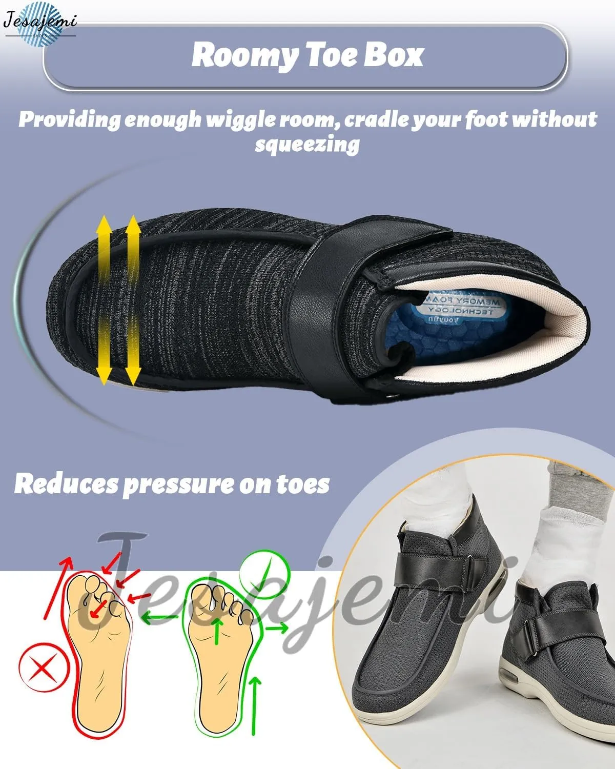 Plantar Fasciitis Shoes for Men Orthopedic Slippers Memory Foam Extra Wide Sandals Diabetic Boots Adjustable Non-Slip Ankle boots Outdoor shoes for Swollen Feet
