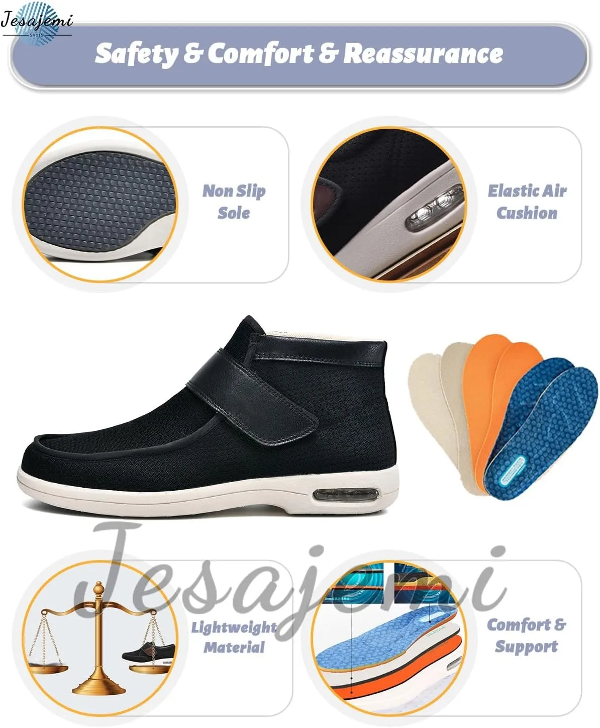 Plantar Fasciitis Shoes for Men Orthopedic Slippers Memory Foam Extra Wide Sandals Diabetic Boots Adjustable Non-Slip Ankle boots Outdoor shoes for Swollen Feet