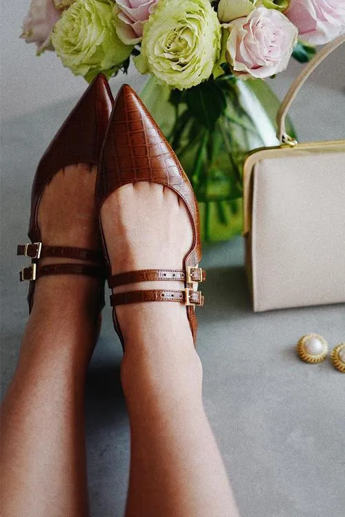 Point Toe Strap Flats