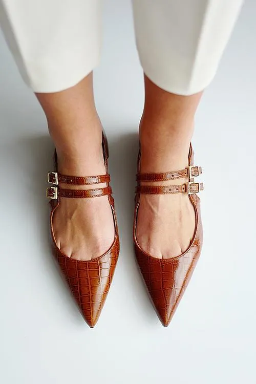 Point Toe Strap Flats