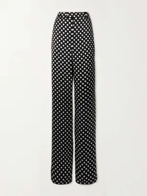 Polka-dot satin-crepe wide-leg pants