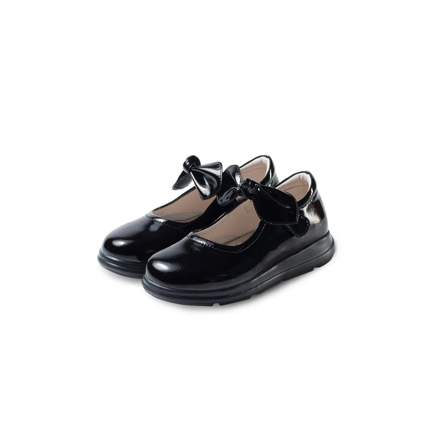 Pretty Bow Soft Sole Girl Patent Black School Shoes