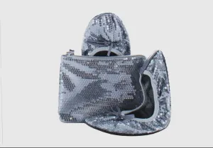 Sequin Flip Flat Shoes with Matching Pouch