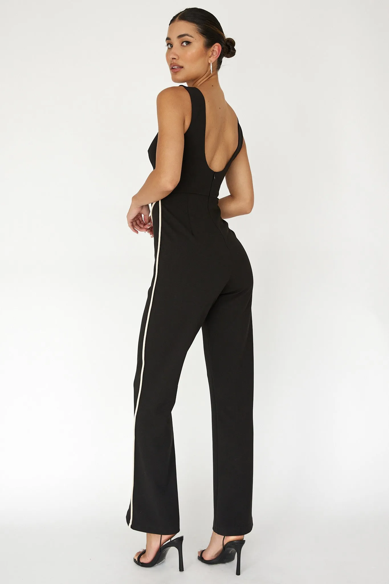 Shenae Piping Trim Jumpsuit Black