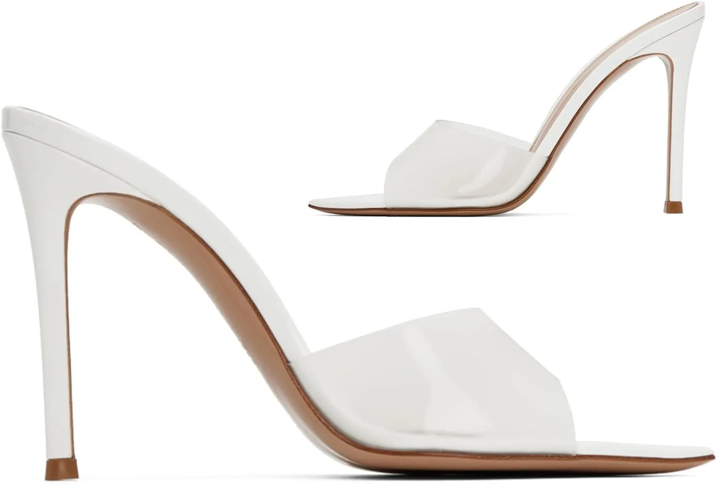 SHODENSE Women Clear Stiletto Mules Pointed Open Toe Slip On Mule Sandals Transparent 4 Inch Thin High Heel Dress Mule Shoes Ladies Peep Toe Sexy Wedding Chic Party Stiletto Heels 4-11 M US