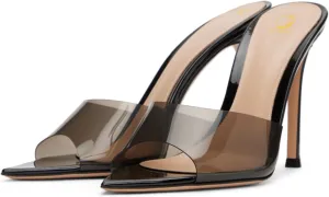 SHODENSE Women Clear Stiletto Mules Pointed Open Toe Slip On Mule Sandals Transparent 4 Inch Thin High Heel Dress Mule Shoes Ladies Peep Toe Sexy Wedding Chic Party Stiletto Heels 4-11 M US