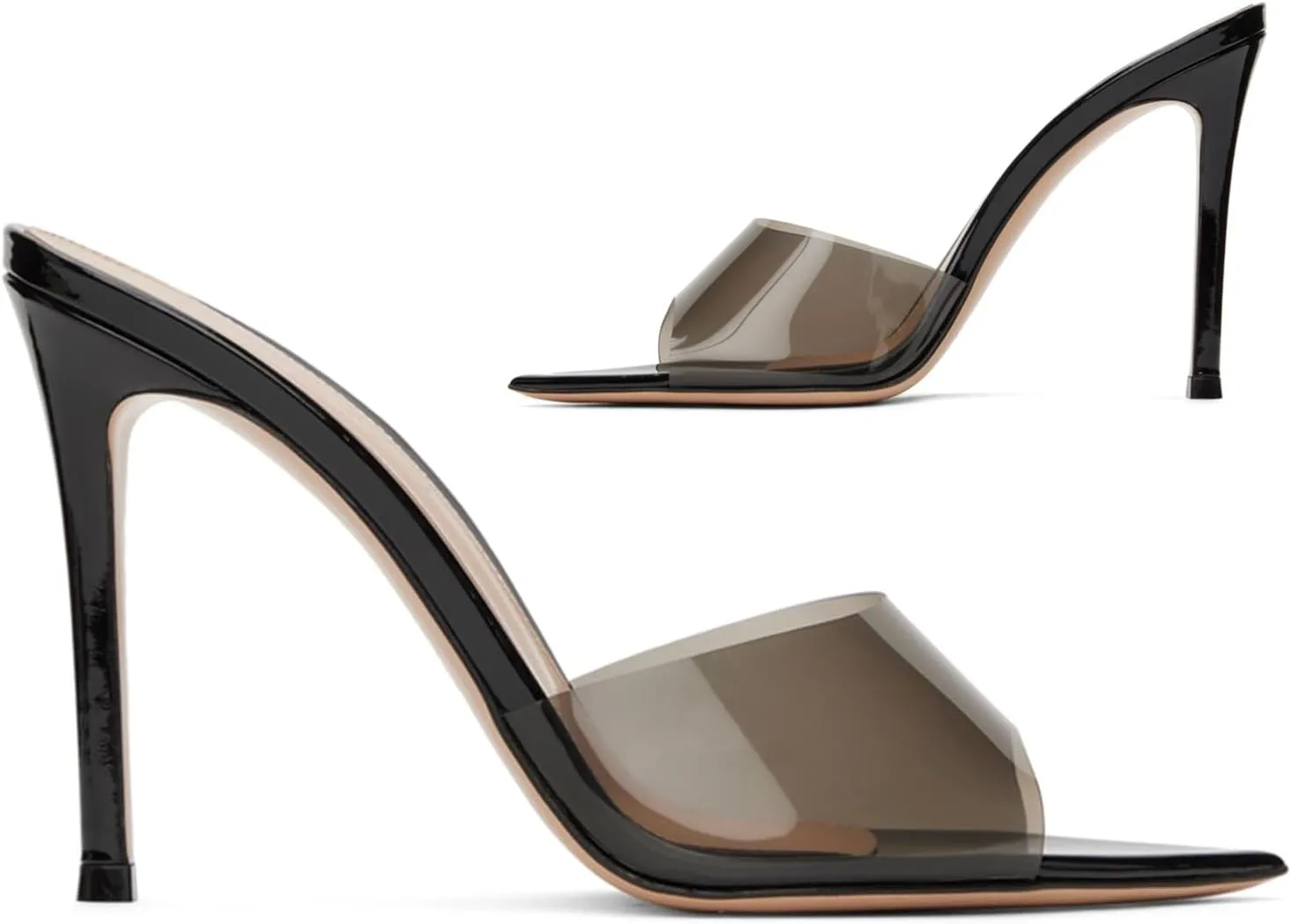 SHODENSE Women Clear Stiletto Mules Pointed Open Toe Slip On Mule Sandals Transparent 4 Inch Thin High Heel Dress Mule Shoes Ladies Peep Toe Sexy Wedding Chic Party Stiletto Heels 4-11 M US