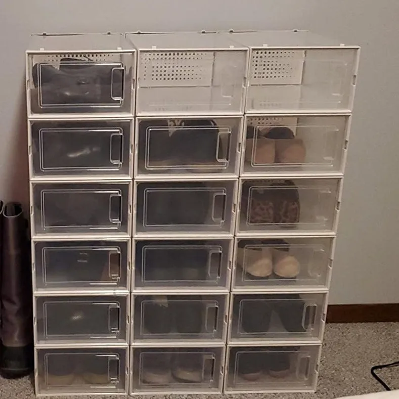 Shoe Boxes, Set of 18 Shoe Storage Organizers, Stackable and Foldable for Sneakers