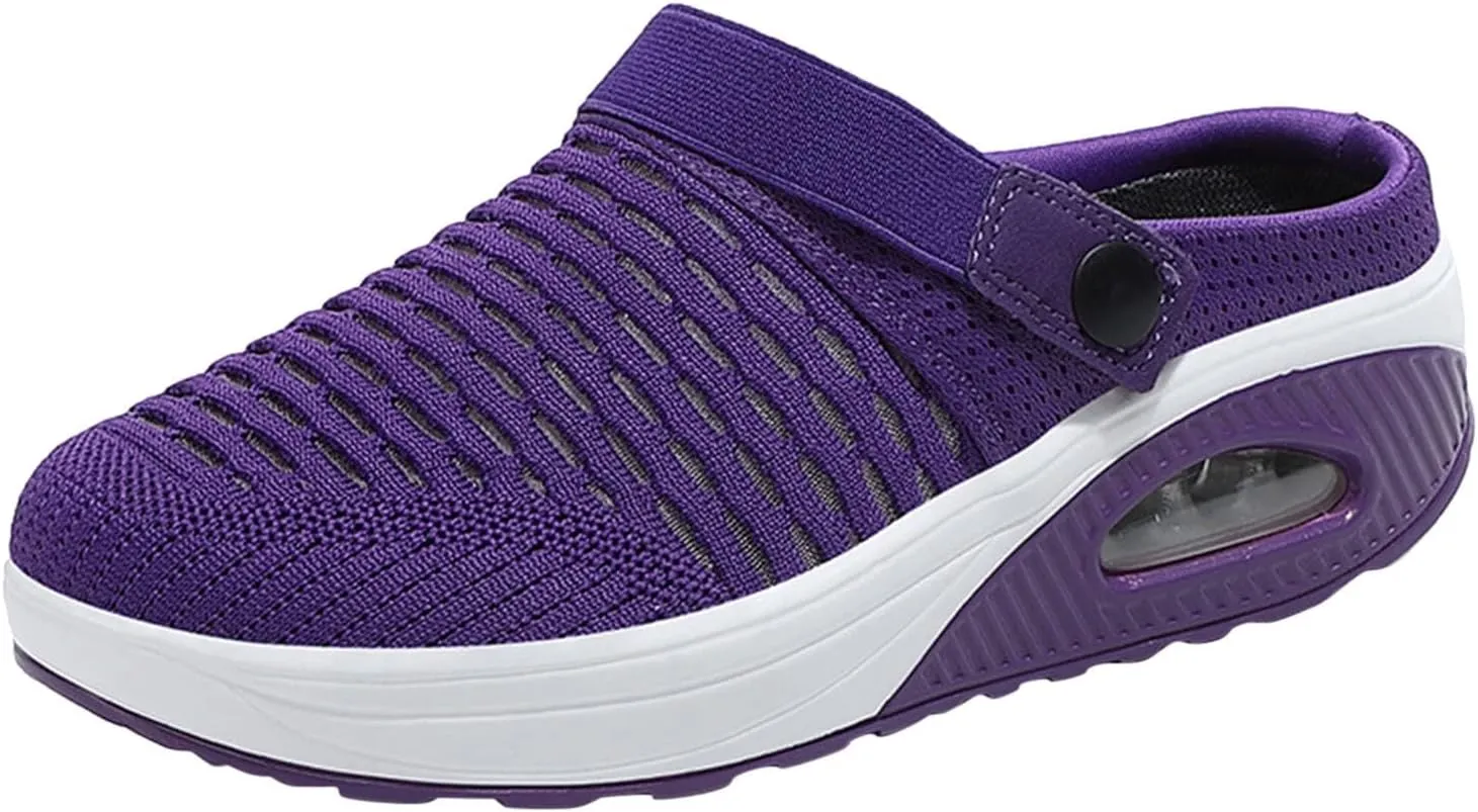 Slip On Mules & Clogs for Womens Light Open Back Shoes Breathable Mesh Walking Mules Mesh Air Cushion Orthopedic Diabetic Shoes Breathable Slippers Closed Toe Slides