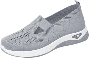 Slip on Trainers Women Wide Fit Ladies Breathable Mesh Walking Running Shoes, Women Orthopedic Casual Shoes, Lightweight Athletic Walking Trainers with Arch Support Memory Foam