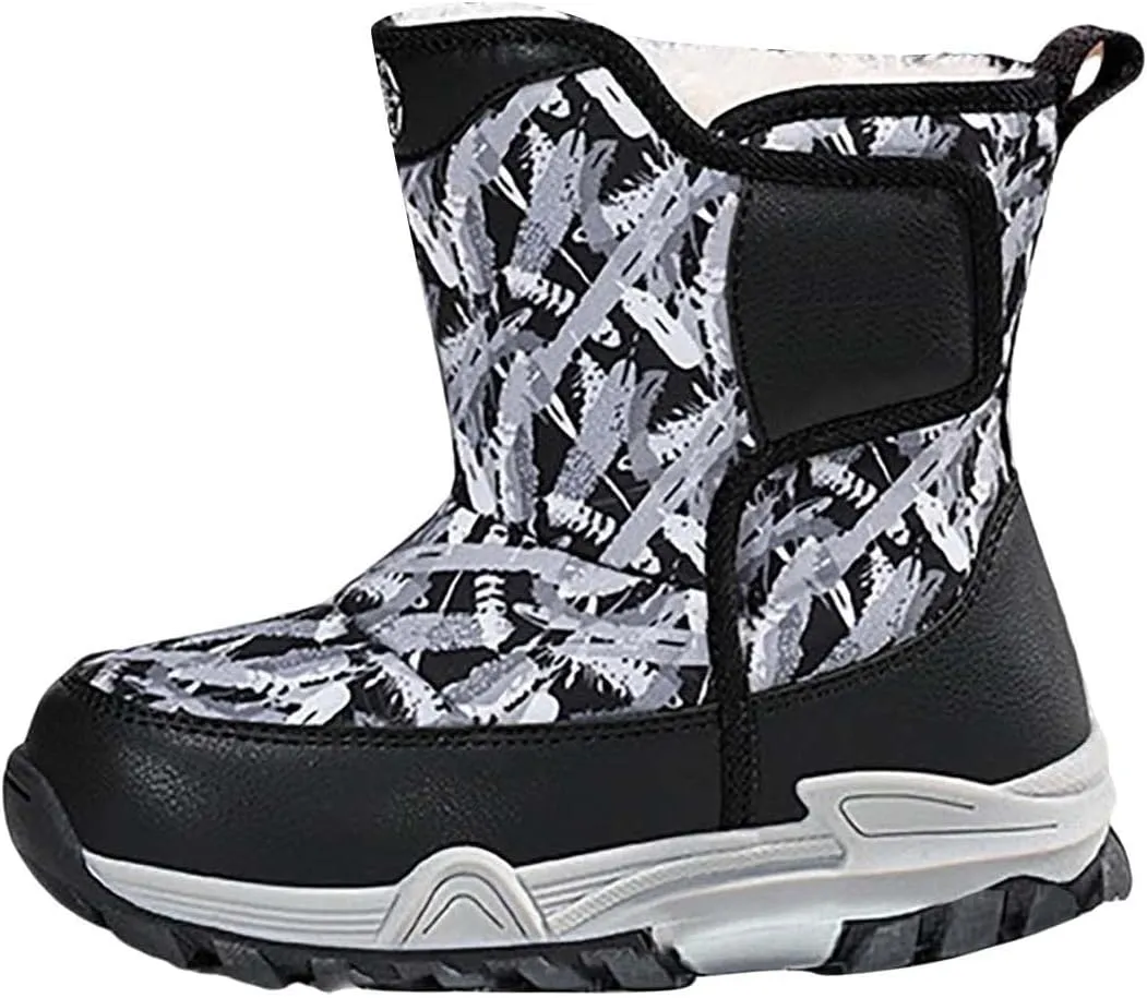 Snow Boots for Kids Boys Winter Warm Wateroof Insulated Fleece Lined Cozy Comfortable Outdoor Hiking Sneaker