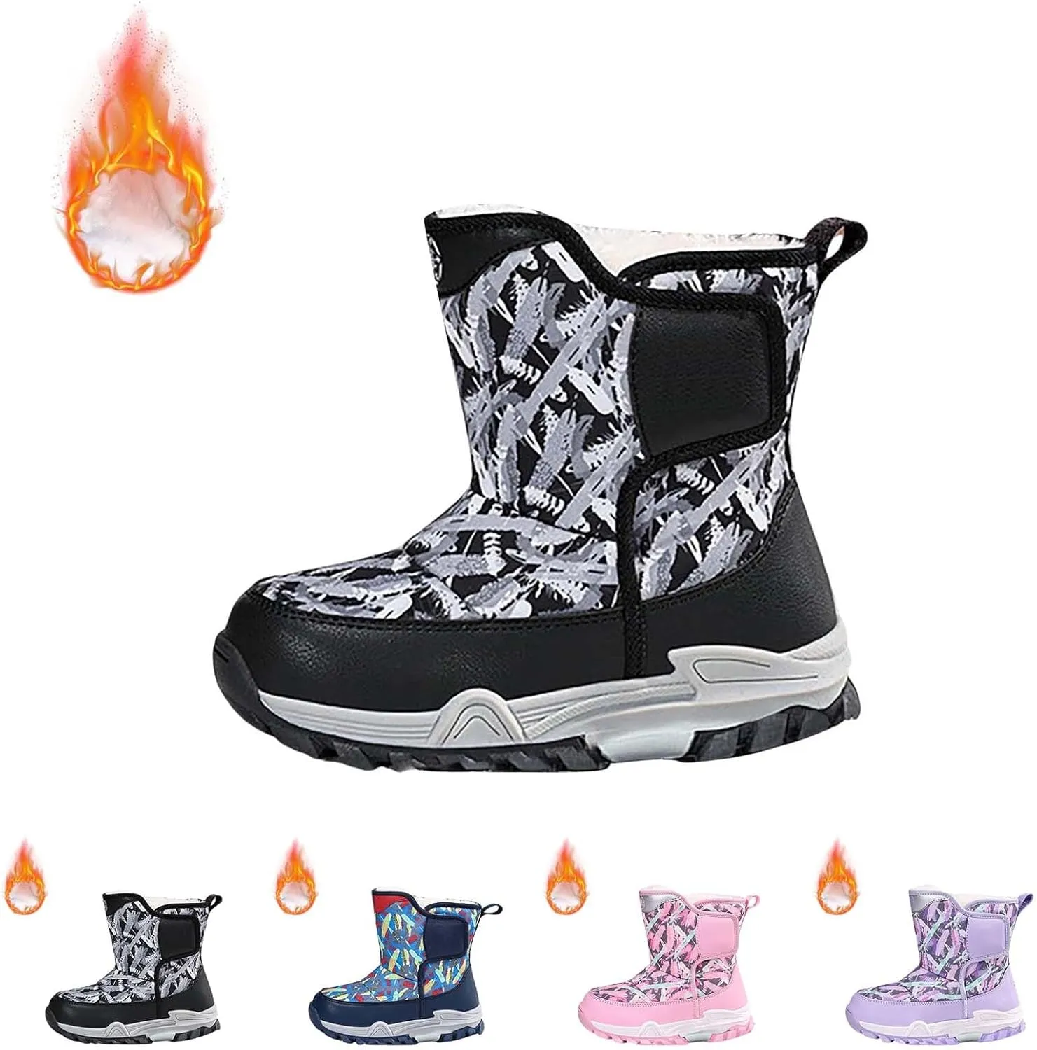 Snow Boots for Kids Boys Winter Warm Wateroof Insulated Fleece Lined Cozy Comfortable Outdoor Hiking Sneaker