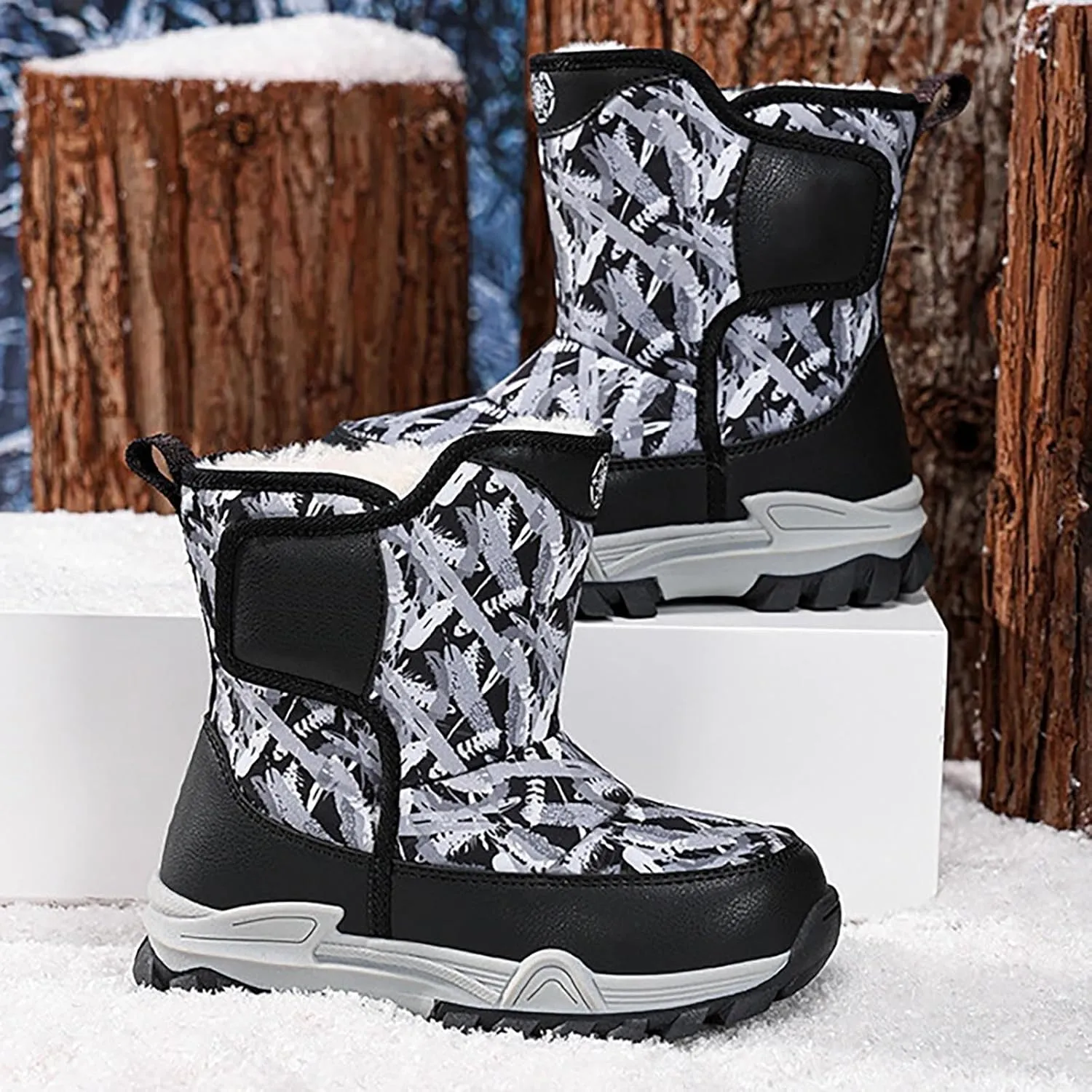 Snow Boots for Kids Boys Winter Warm Wateroof Insulated Fleece Lined Cozy Comfortable Outdoor Hiking Sneaker