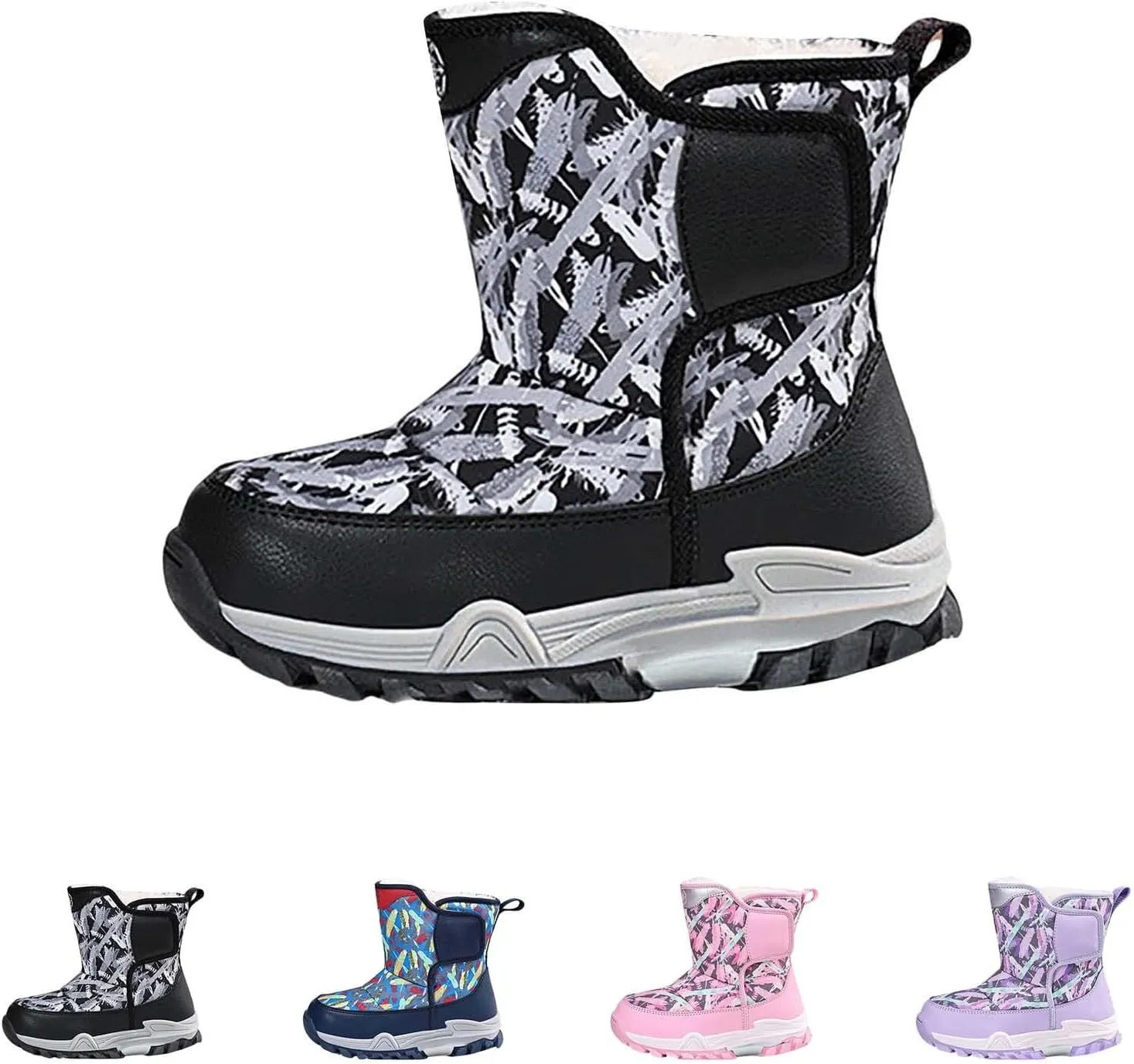 Snow Boots for Kids Boys Winter Warm Wateroof Insulated Fleece Lined Cozy Comfortable Outdoor Hiking Sneaker