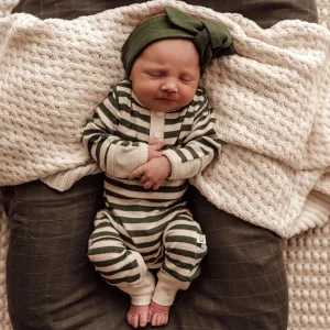 Snuggle Hunny Kids Growsuit - Olive Stripe