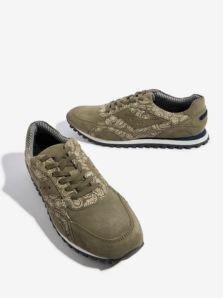 SOLEPLAY Olive Paisley Design Lace-Up Sneakers