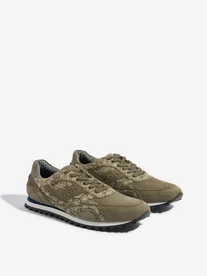 SOLEPLAY Olive Paisley Design Lace-Up Sneakers