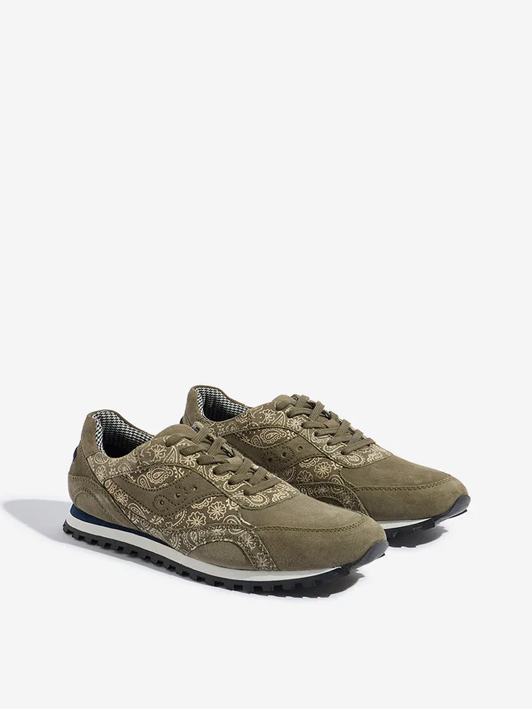 SOLEPLAY Olive Paisley Design Lace-Up Sneakers