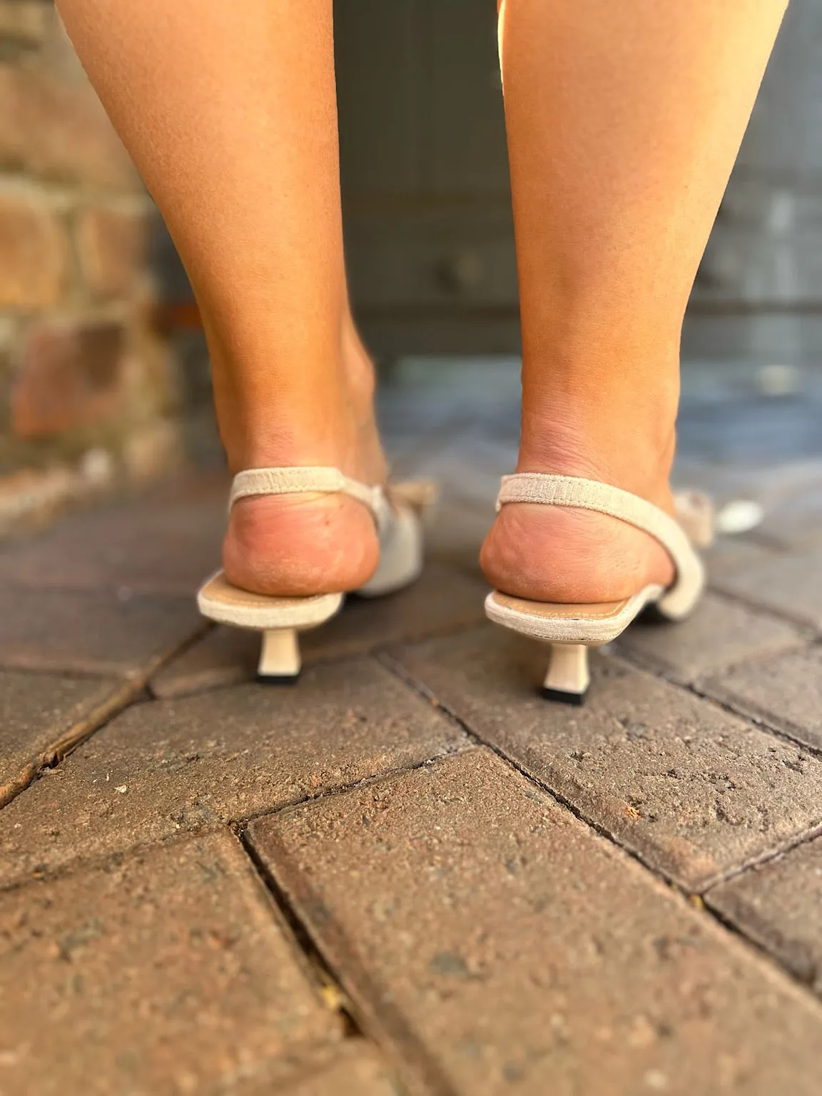 Stone Kitten Heel Bow Shoes
