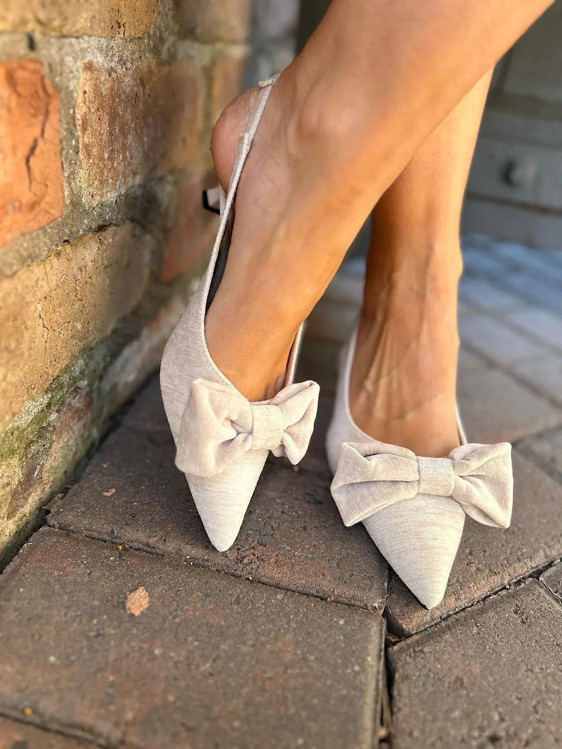 Stone Kitten Heel Bow Shoes