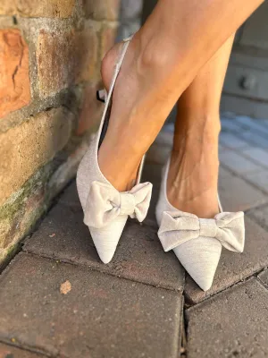 Stone Kitten Heel Bow Shoes