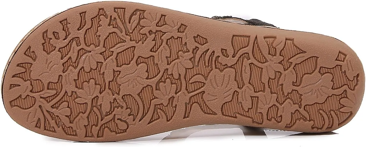 Stylish Women's Flat Sandals with Rhinestones, Comfortable Bohemian Casual Summer Footwear for Outdoor and