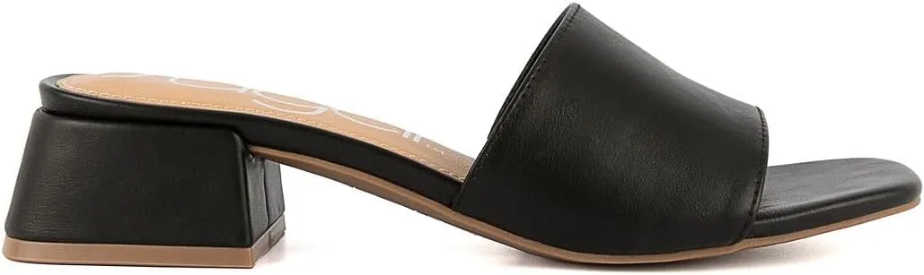 Sugar Women's Slip-On Block Heel Sandals  Square Toe Dress Mules with Low Heel  Comfortable Slide Shoes for Casual or Work Outfits