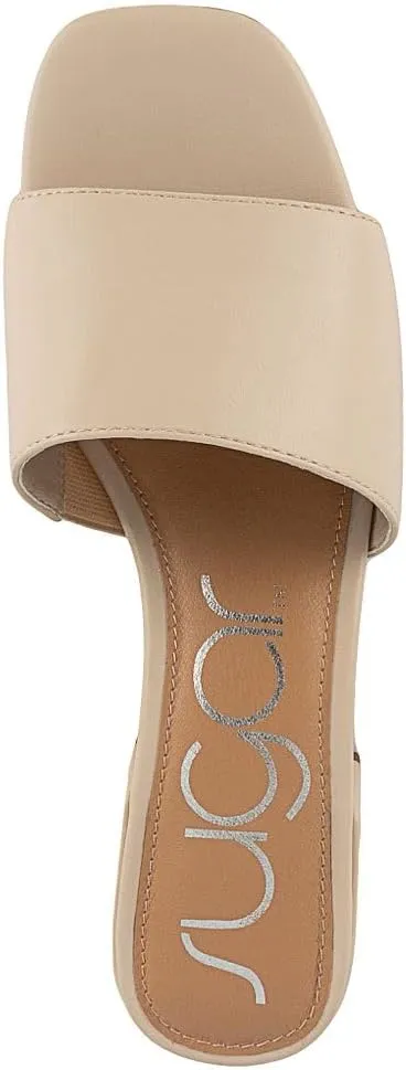 Sugar Women's Slip-On Block Heel Sandals  Square Toe Dress Mules with Low Heel  Comfortable Slide Shoes for Casual or Work Outfits