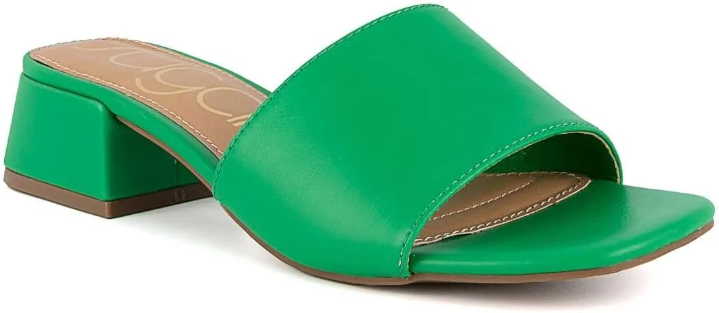 Sugar Women's Slip-On Block Heel Sandals  Square Toe Dress Mules with Low Heel  Comfortable Slide Shoes for Casual or Work Outfits