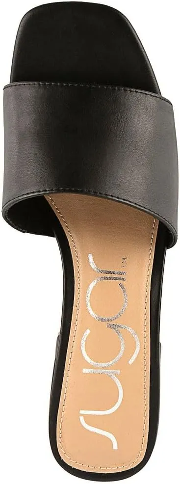 Sugar Women's Slip-On Block Heel Sandals  Square Toe Dress Mules with Low Heel  Comfortable Slide Shoes for Casual or Work Outfits