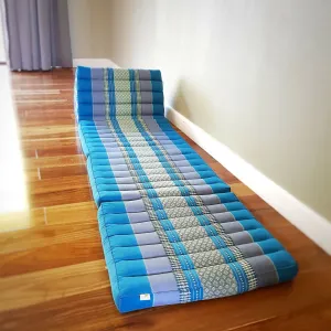 Thai kapok cushion Day bed roll out mattress 3-Folds with backrest Cushion -100% Thailand handmade Kapok-Blue