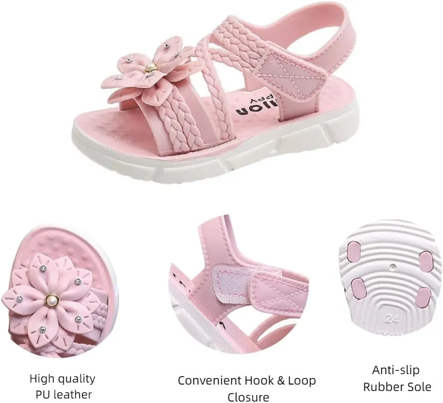 Toddler Girls Open Toe Sandals Flower Summer Beach Flats Princess Dress Shoes Slippers
