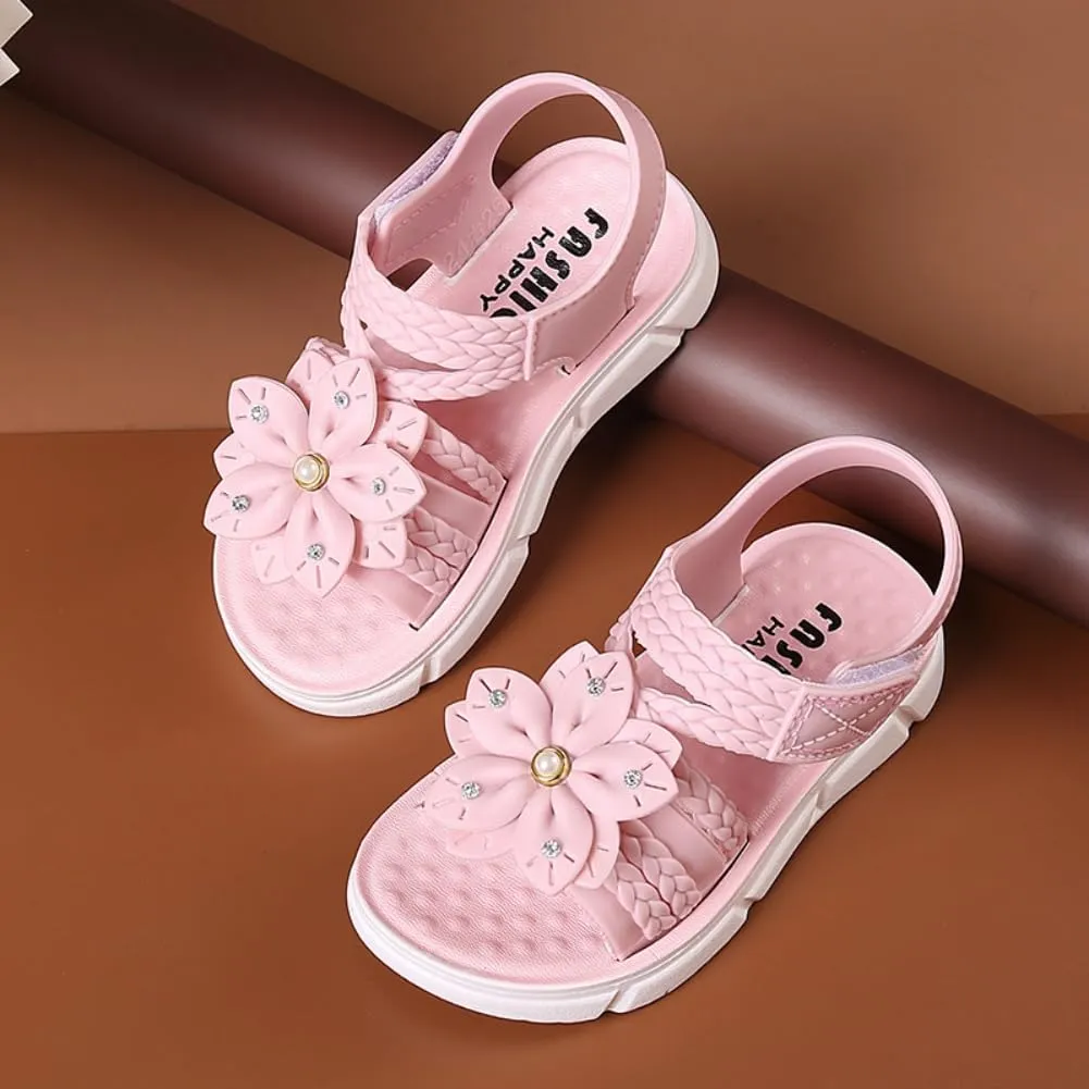 Toddler Girls Open Toe Sandals Flower Summer Beach Flats Princess Dress Shoes Slippers