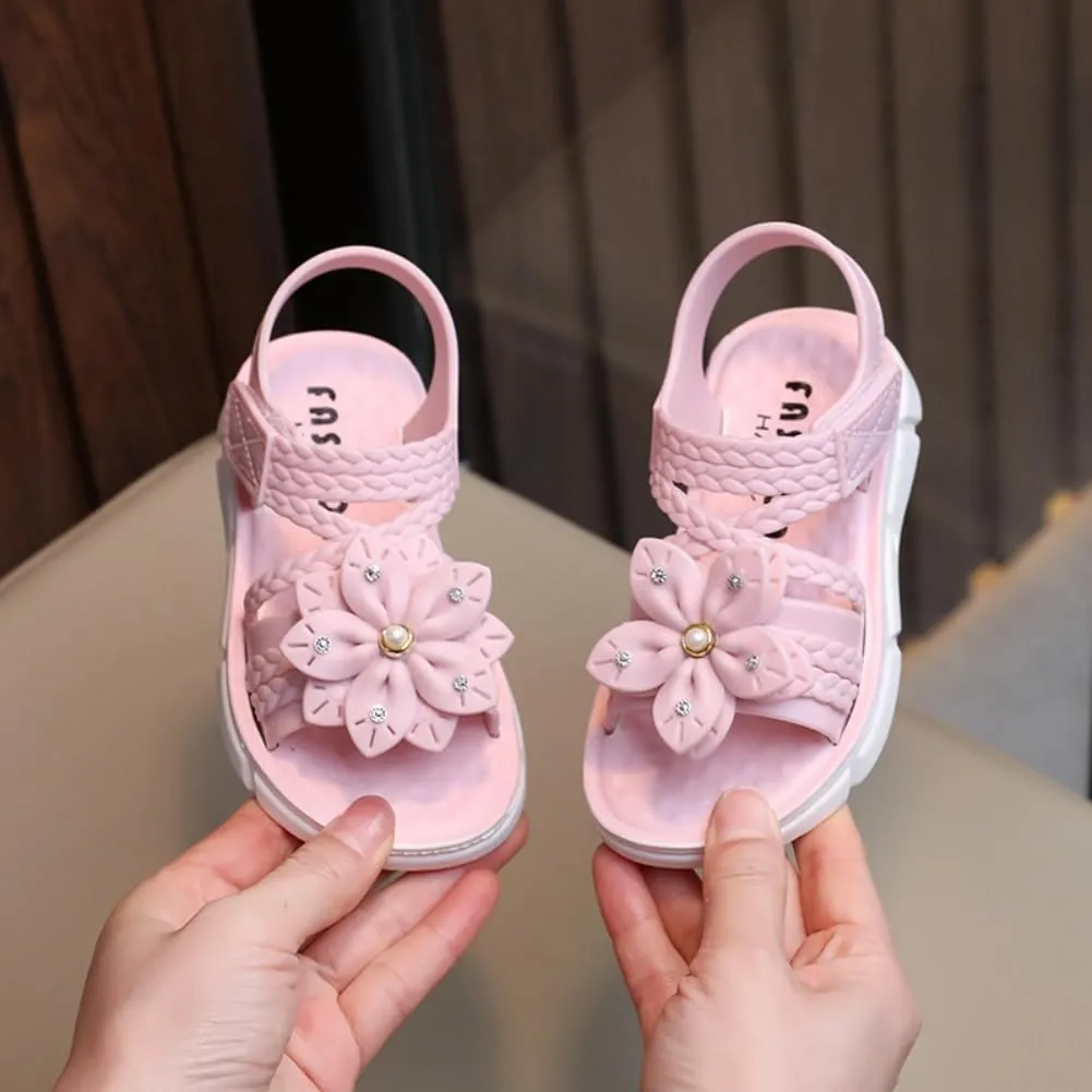 Toddler Girls Open Toe Sandals Flower Summer Beach Flats Princess Dress Shoes Slippers