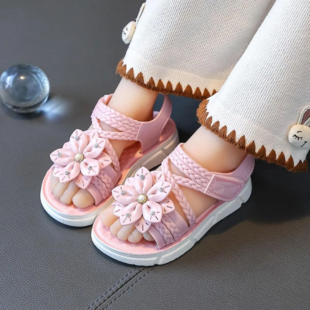 Toddler Girls Open Toe Sandals Flower Summer Beach Flats Princess Dress Shoes Slippers