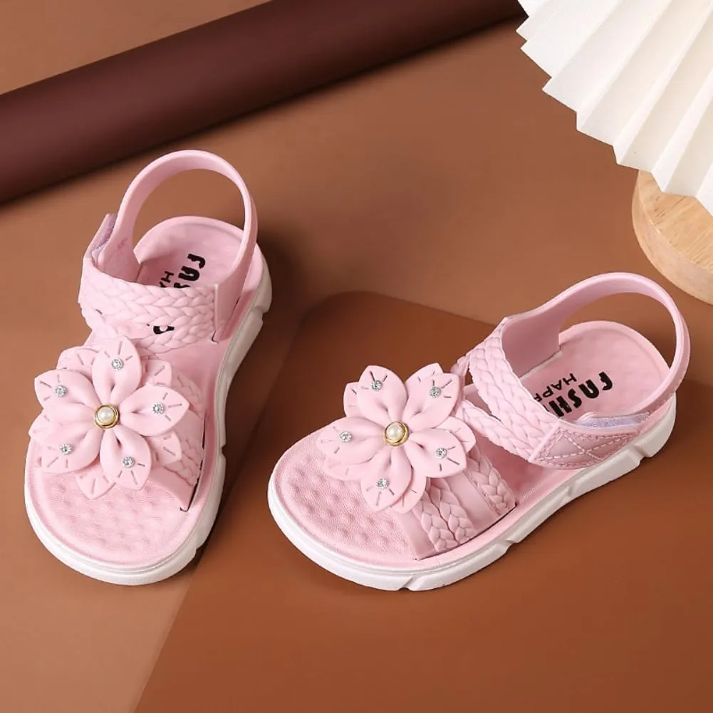 Toddler Girls Open Toe Sandals Flower Summer Beach Flats Princess Dress Shoes Slippers
