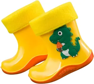 Toddler Kids Dinosaur Lightweight aterproof Rain Boot with Cozy ining Outdoor Boots for Boys Raining Boots Toddler